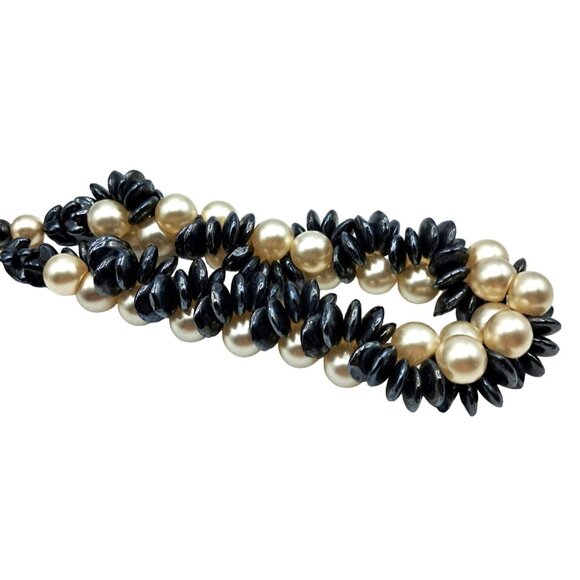 Glass Beaded Necklace Faux Pearl Hematite Colored Twisted Strands Vintage Costum - Picture 8 of 9